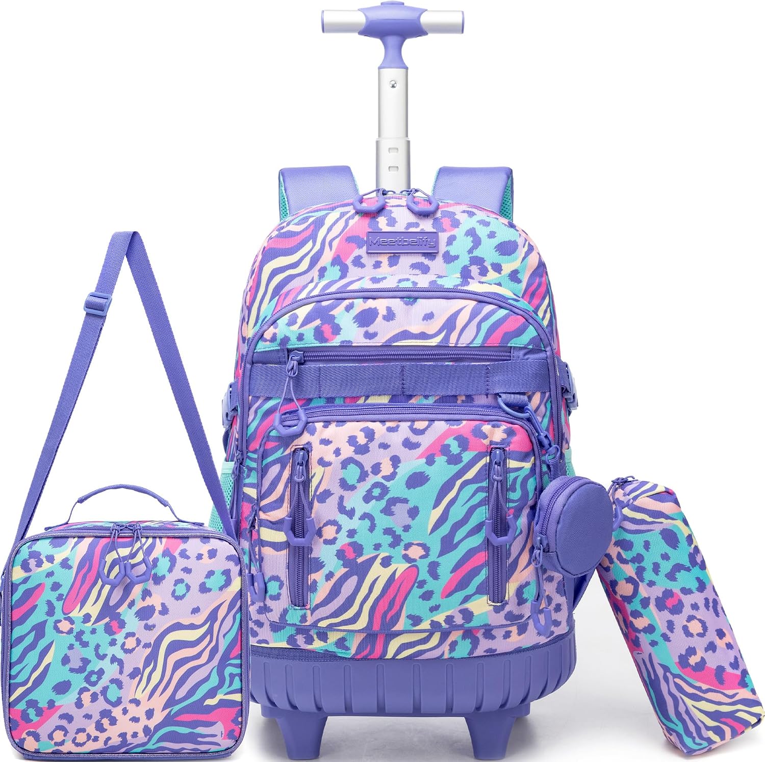 Rolling Backpacks for Kids Backpack for Girls with Lunch Bag Pencil Case 16.5″ Kids Backpack with Wheels Roller Backpacks for Girls