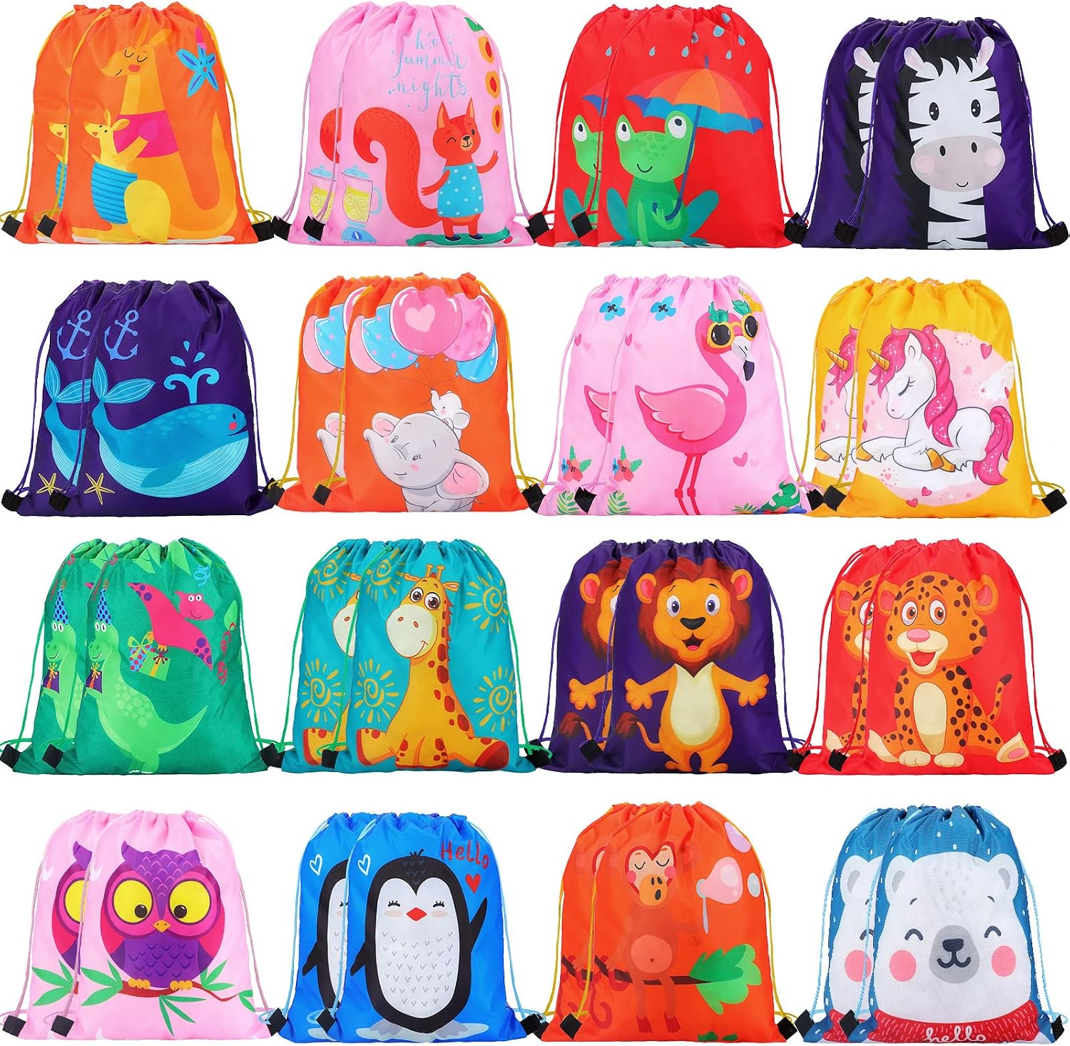 Shappy 32 Pack Animal Drawstring Bags for Kids Supplies Cartoon Animal Party Favor Backpack String Bags for Boys Girls Candy Treat Gift Baby Shower Birthday Decoration Return