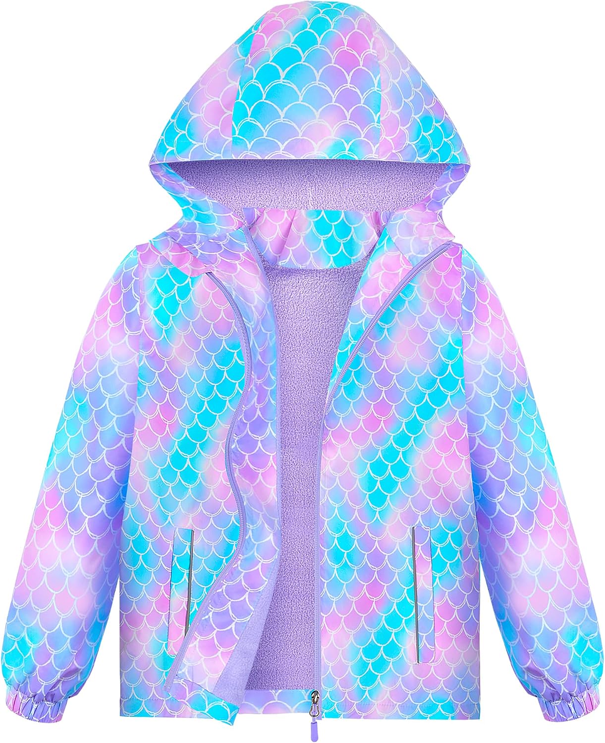 MaciRept Girls Rain Jacket Waterproof Hooded Fleece Lined Raincoat Lightweight Windbreakers Kids Toddler Girls Spring Jacket