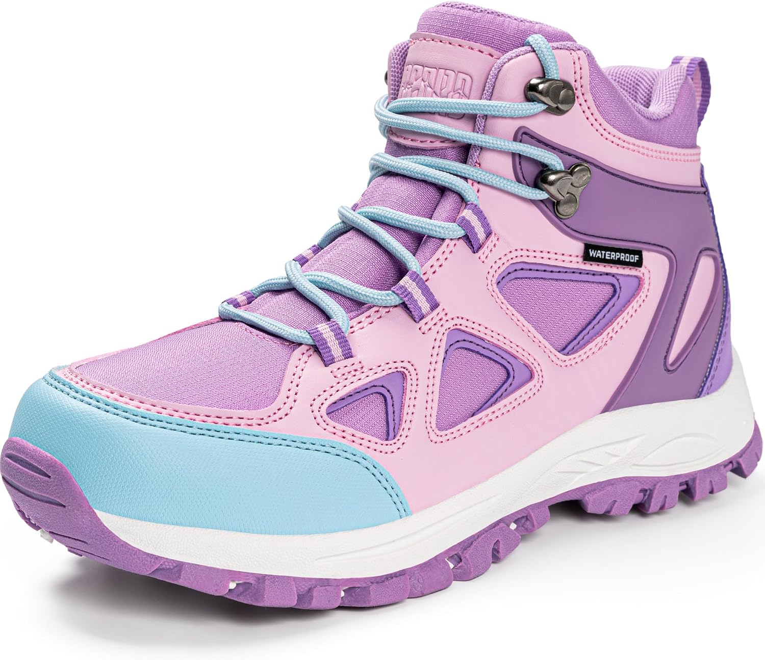 R CORD Lace Up Kids Hiking Boots Waterproof Breathable, Anti Slip Sole Protective Toe Cap, Ankle Support Outdoor Boots for Boys Girls, Comfort Fit for School, Playground, Family Hikes, Camping, Rainy Days, and Travel
