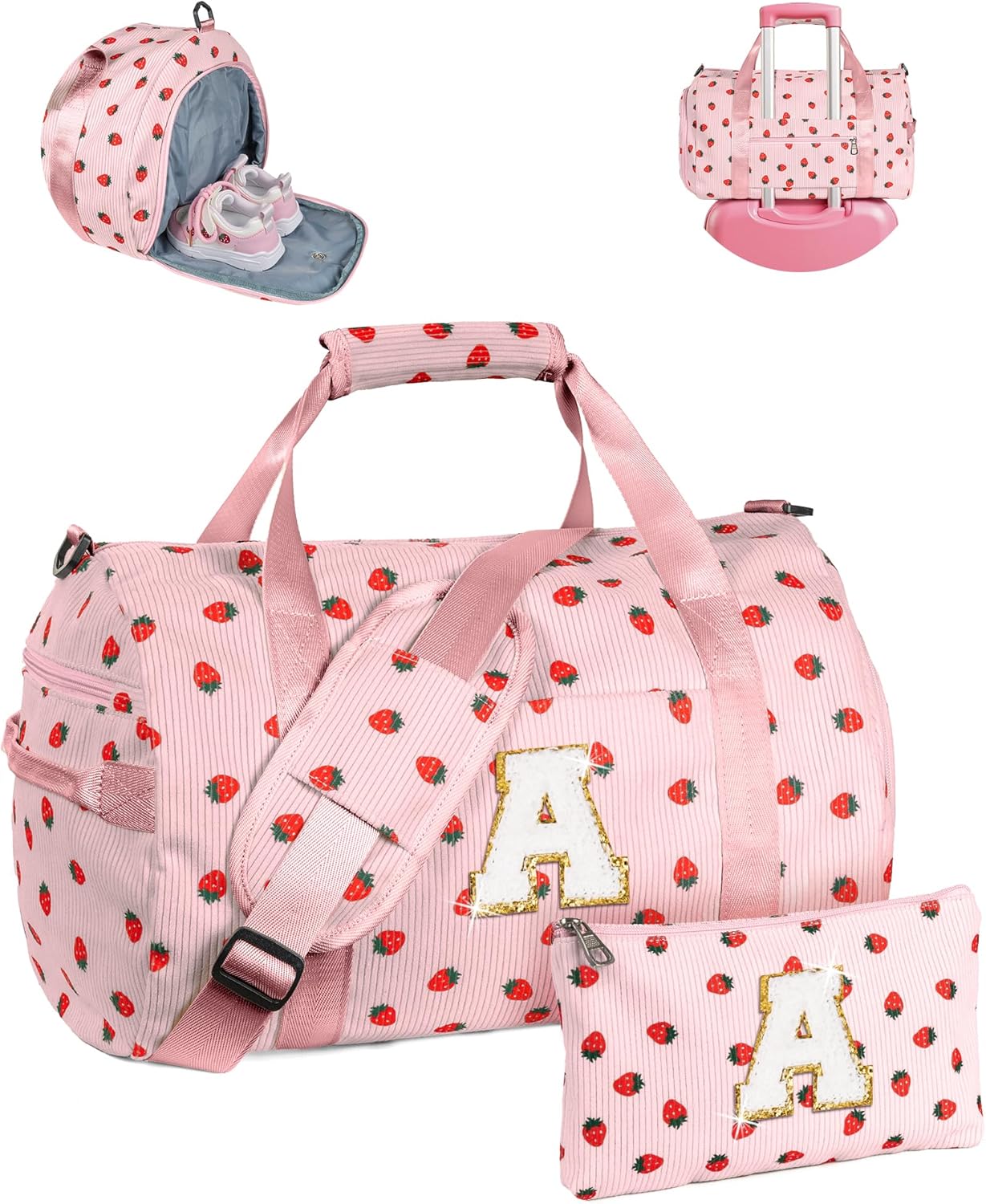 Gift for 8 Years Old Girl-Teen Girl Gifts Trendy Stuff, Girls Gym Bag, Kids Weekend Duffel Bags with Shoe Compartment, Dance Bag with Makeup Bag, Birthday Gift for Grandkids (Letter A)