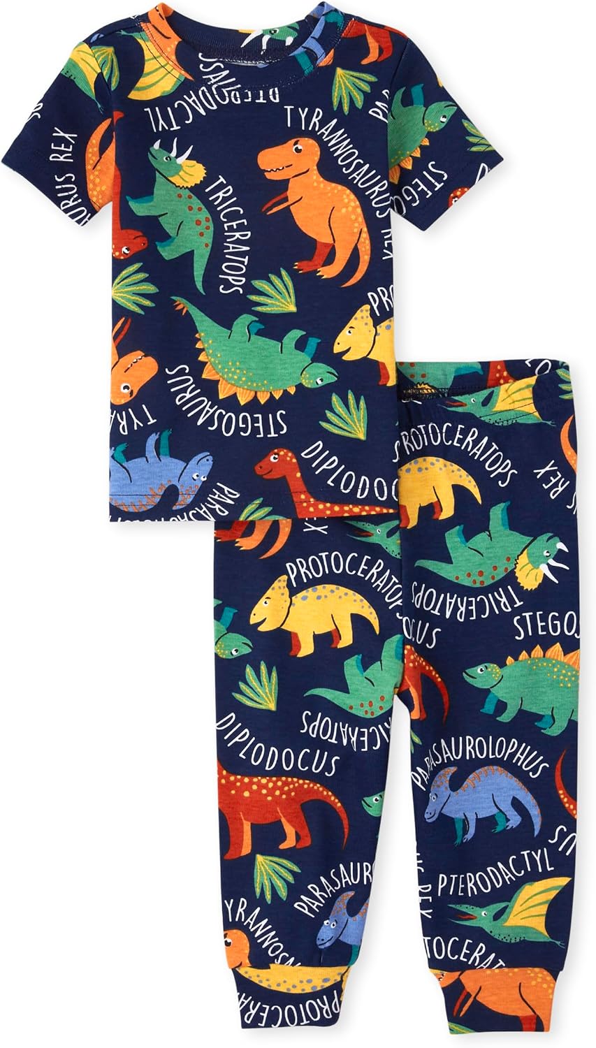 The Children’s Place Baby Boys’ Snug Fit 100% Cotton Short Sleeve Top and Pants 2 Piece Pajama Set