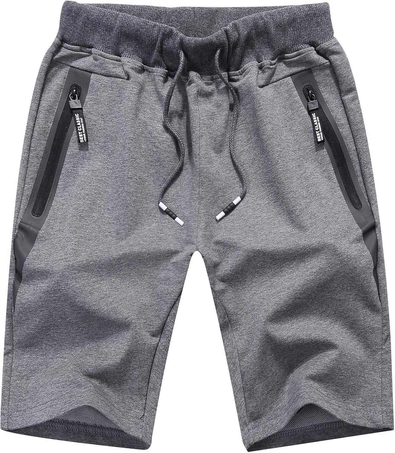 Big Boy’s Casual Shorts Summer Cotton Classic Fit Elastic Waist Shorts with Zipper Pockets