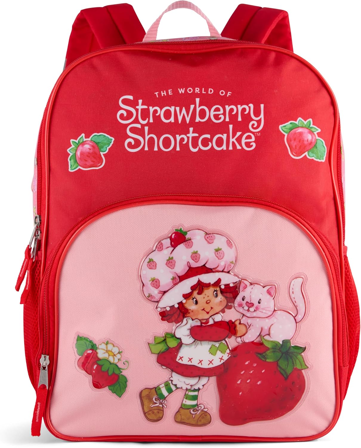 AI ACCESSORY INNOVATIONS Strawberry Shortcake Backpack for Girls Bookbag featuring Strawberry Shortcake & Custard, 15 Inch School Bag, Pink