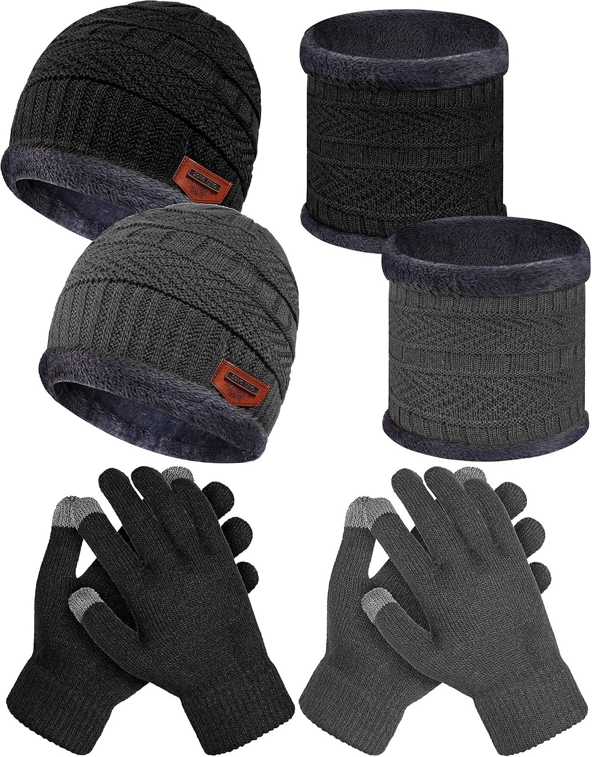 6 Pieces Kids Winter Hat Glove Scarf Sets Knitted Toddler Cap Beanie Touchscreen Mitten Neck Warmer for Boys Girls 5-14 Years
