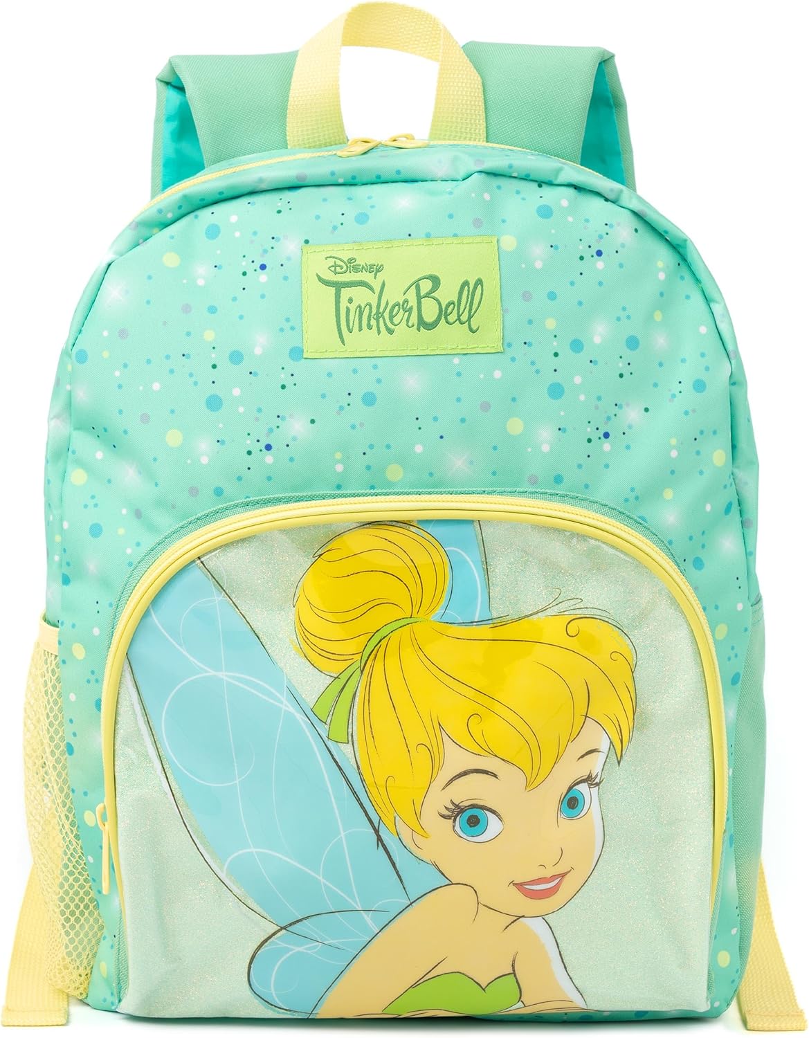Disney Tinker Bell Girls Green Glitter Backpack Rucksack Adjustable Straps Compartments School Daypack Kids Travel Bag