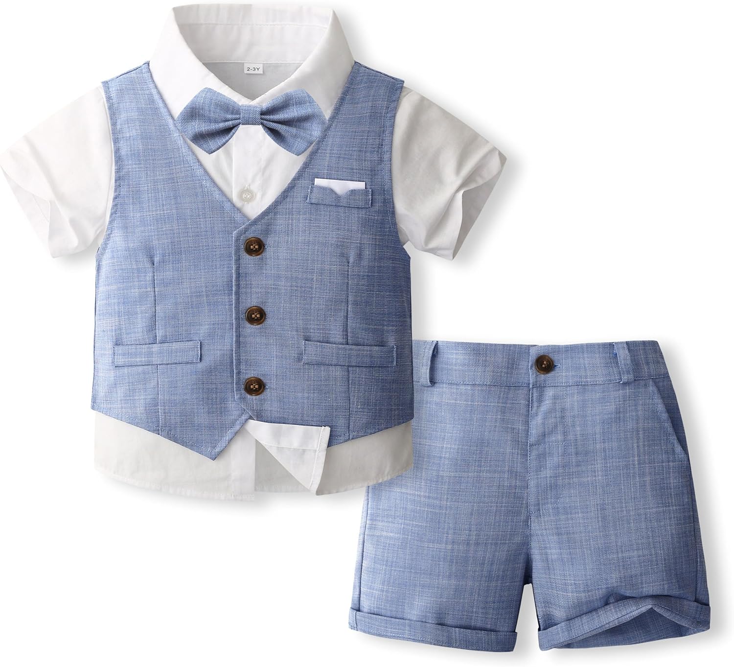 Volunboy Baby Boys Summer Suits Short Sleeve Wedding Ring Bearer Outfits 4Pcs Graduation Dress Vest Shirt Bowtie Shorts Set