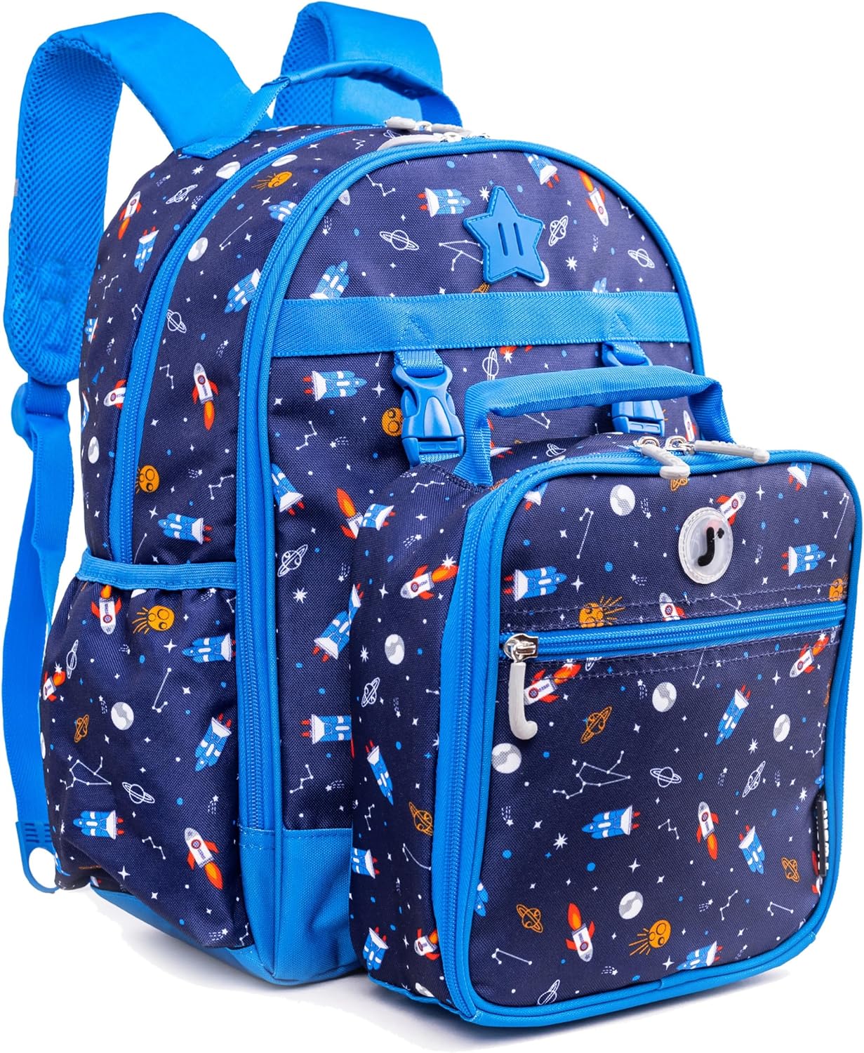 J World Duet Kids Backpack & Lunch Box Set For Boys & Girls Pre-K to Elementary School, Spaceship