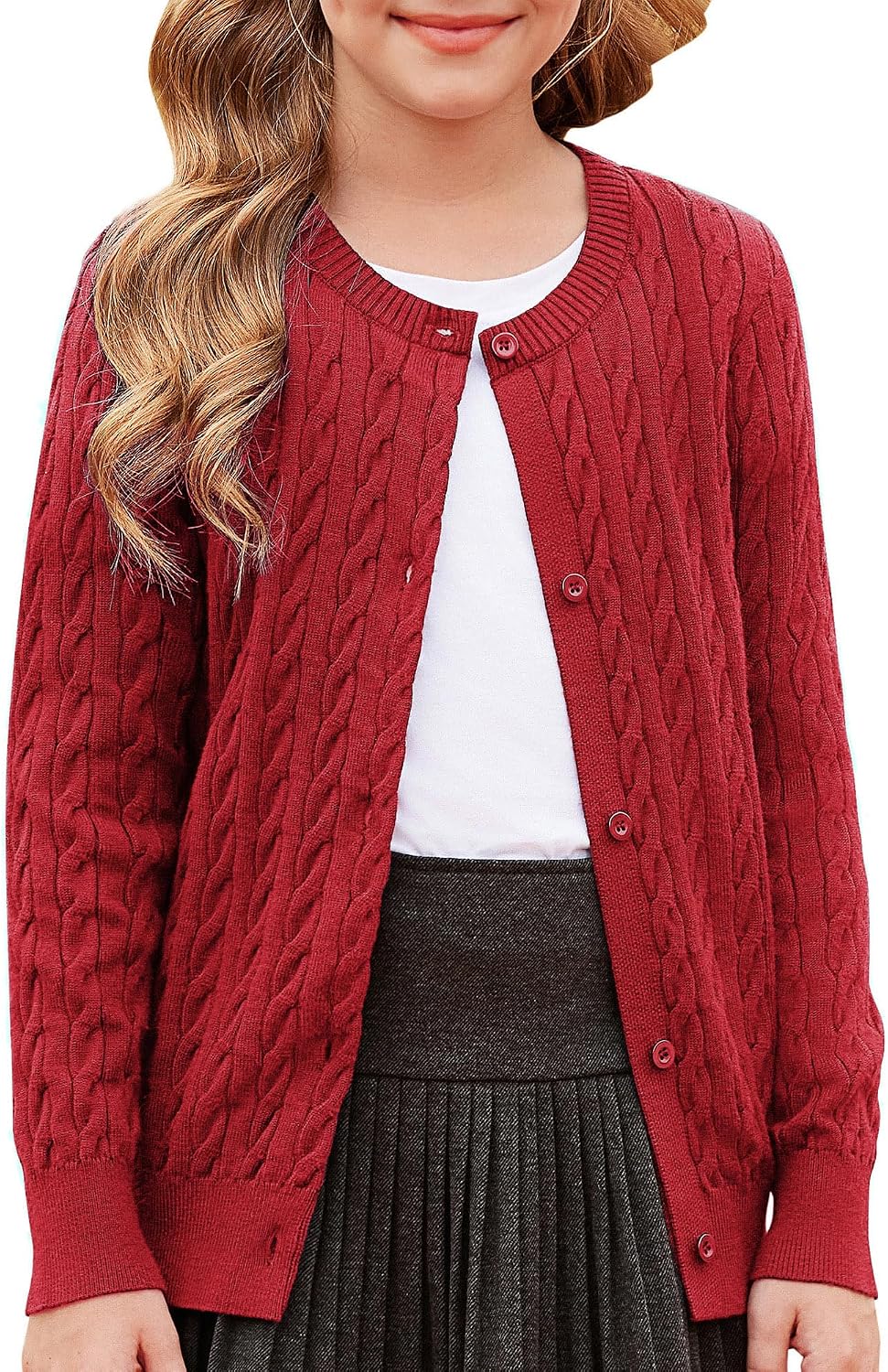 GRACE KARIN Girls Cardigan Button Front Cable Knitted School Uniform Sweater for 6-12 Years