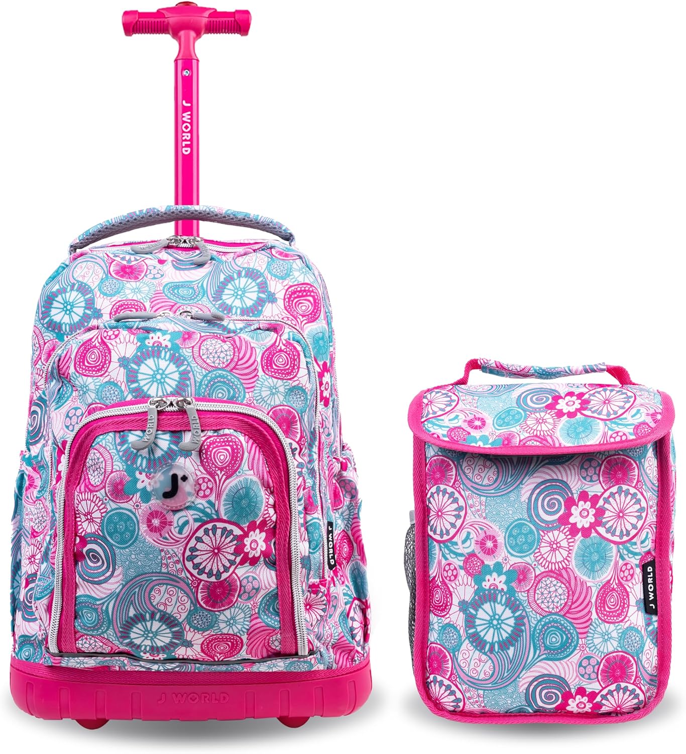 J World Lollipop Kids Rolling Backpack & Lunch Bag Set for Elementary School. Carry-On Suitcase with Wheels, Blue Raspberry