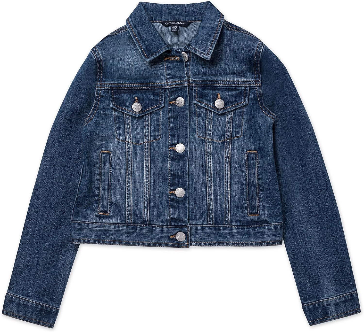 Calvin Klein Girls’ Basic Jean Jacket, Stretch Denim With Button Closure, Casual Style