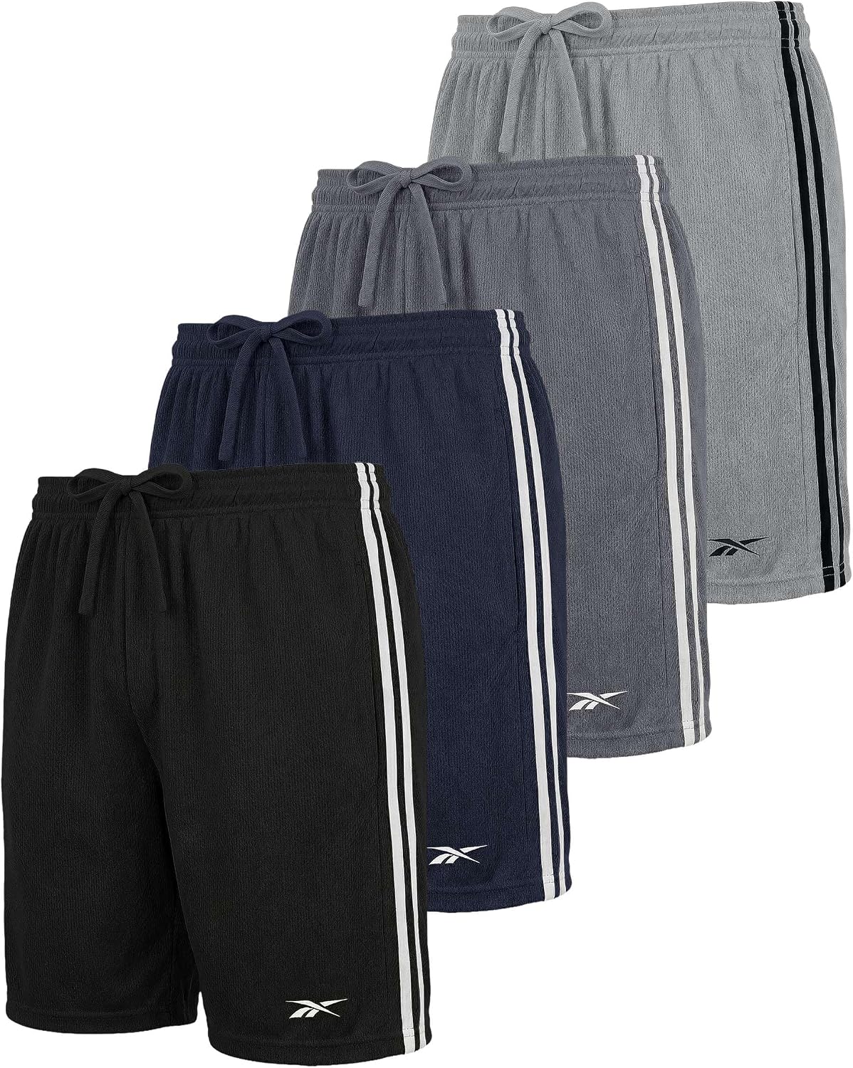 Reebok 4 Pack: Boys Athletic Mesh Shorts with Side Taping – Basketball Soccer Running Quick Dry Active Kids Teens Youth