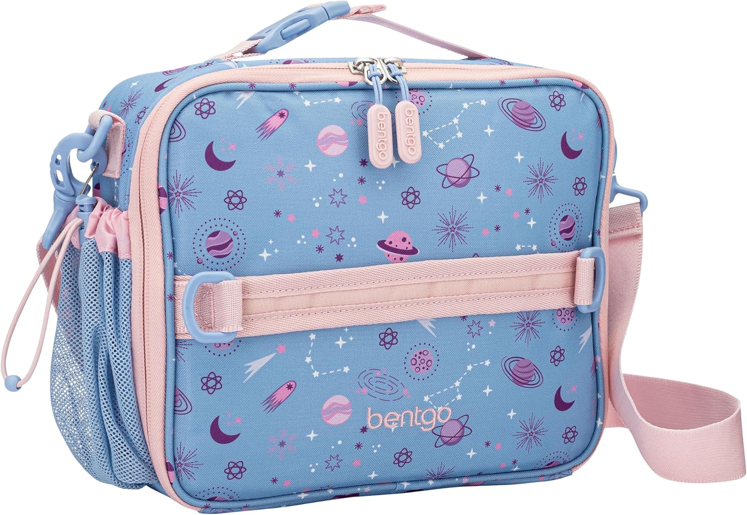 Bentgo Kids Lunch Bag – Durable, Double-Insulated Lunch Bag for Kids 3+; Holds Lunch Box, Water Bottle, & Snacks; Easy-Clean Water-Resistant Fabric & Multiple Zippered Pockets (Lavender Galaxy)