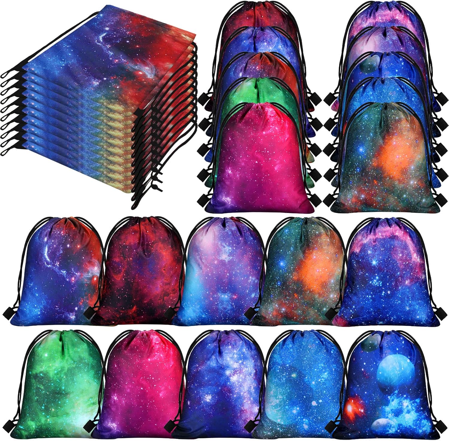 Lothee 30 Pack Drawstring Backpack Galaxy Party Favor Bags Space Starry Night Sky Backpack Space Theme Goodie Bag for Events Celebrations Universe Pattern Treat Candy Pouch for Guests