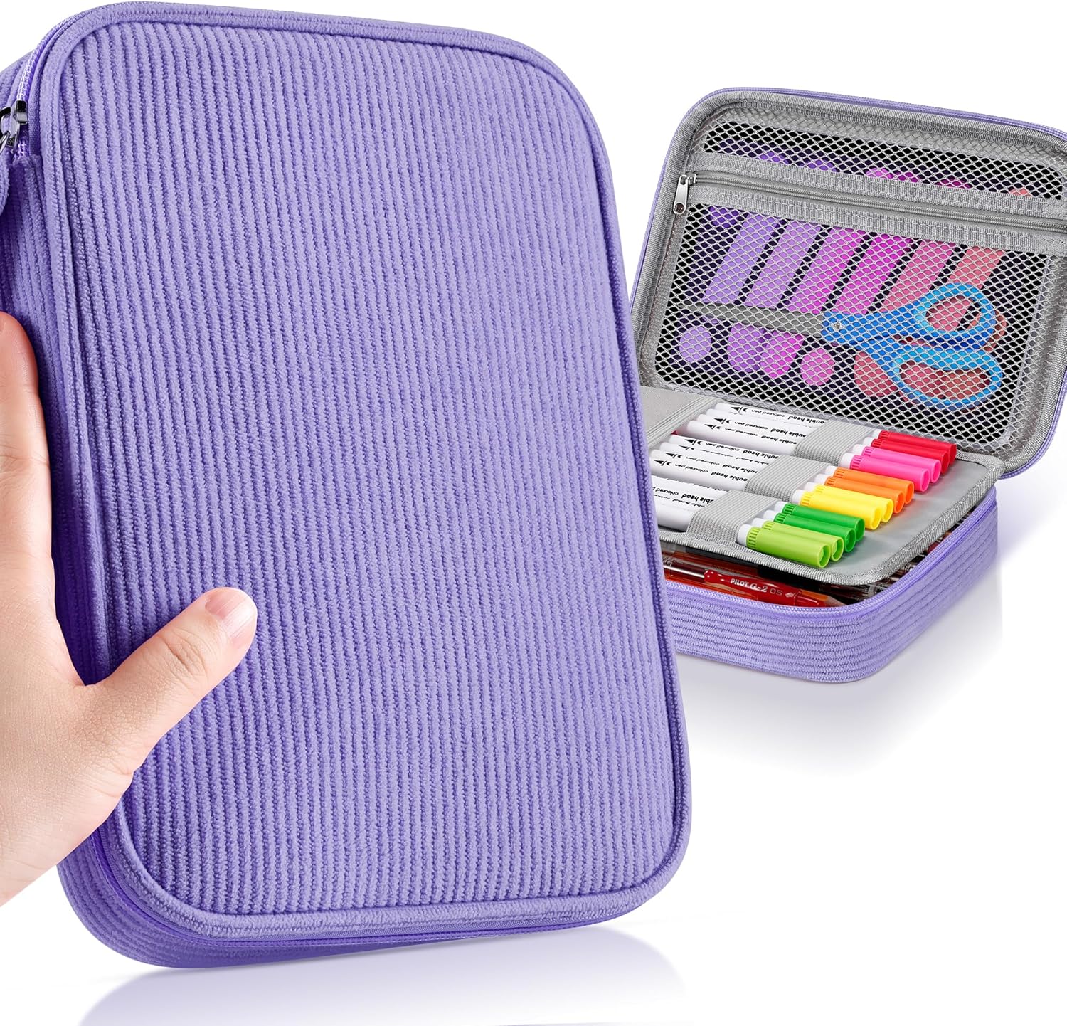 Zannaki Large Capacity Pencil Pouch Organizer | Soft Corduroy Pencil Box for Girls Boys Teens | Cute Big Pen Bag with Multiple Zipper Pockets – Pencil Case Storage for Art Supplies & Stationery-Purple