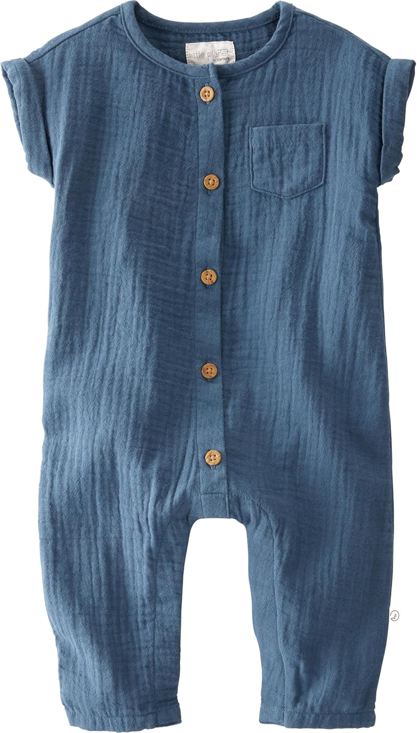 little planet by carter’s unisex-baby Waffle Knit Button-Front Jumpsuit made with Organic Cotton