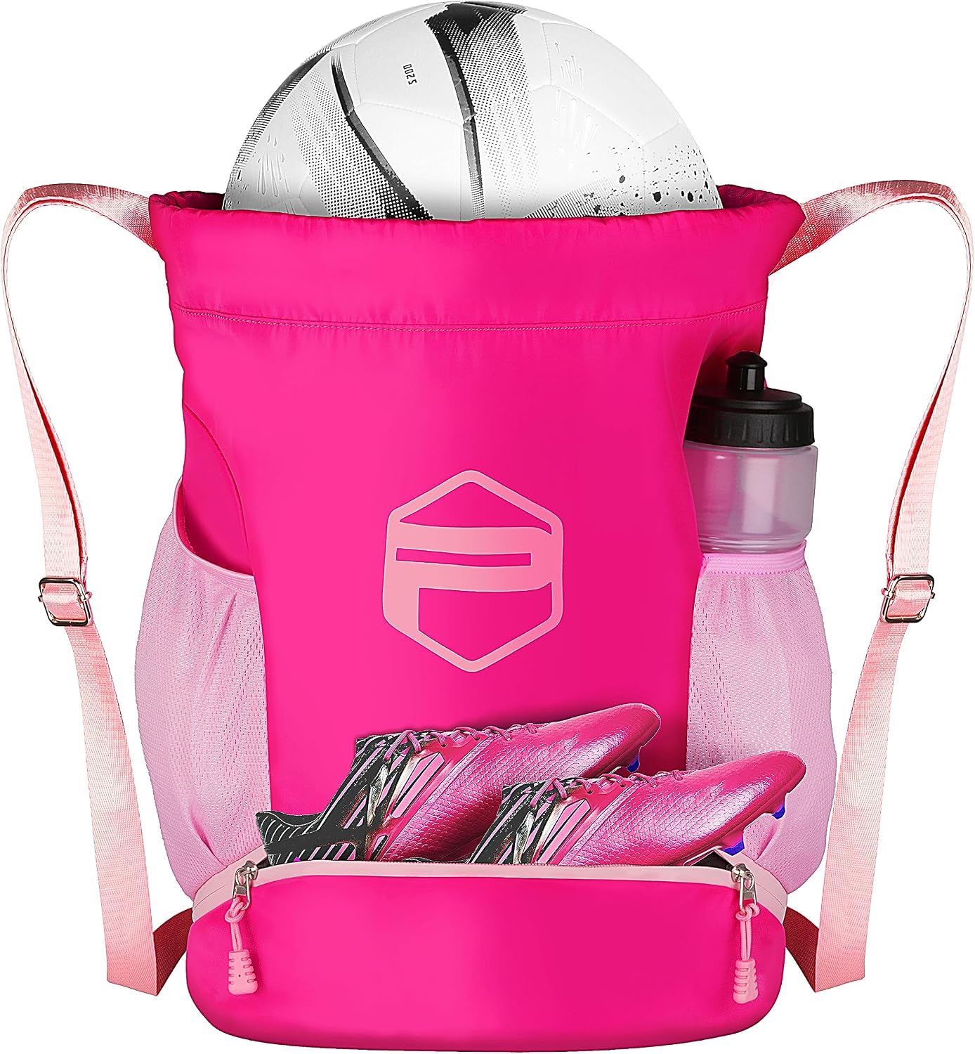 PP PICADOR Soccer Ball Bags, Drawstring Basketball Backpack for Sport Training with Ball Shoe Dry and Wet Compartments(Pink)
