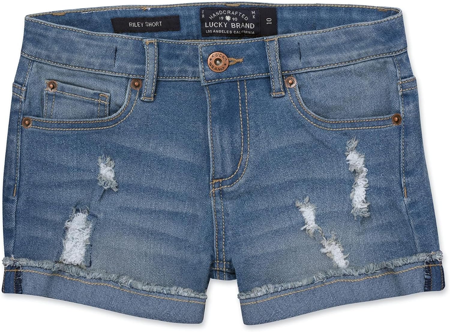 Lucky Brand Girls’ Cuffed Jean Shorts, Stretch Denim with 5 Pockets, Mid to High Rise Waist