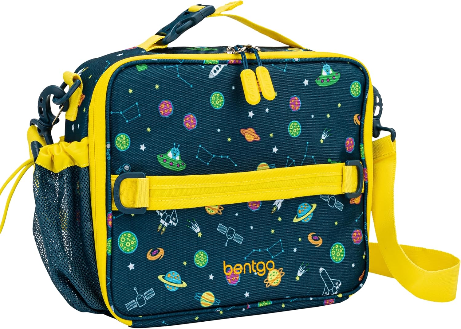 Bentgo Kids Lunch Bag – Durable, Double-Insulated Lunch Bag for Kids 3+; Holds Lunch Box, Water Bottle, & Snacks; Easy-Clean Water-Resistant Fabric & Multiple Zippered Pockets (Space)