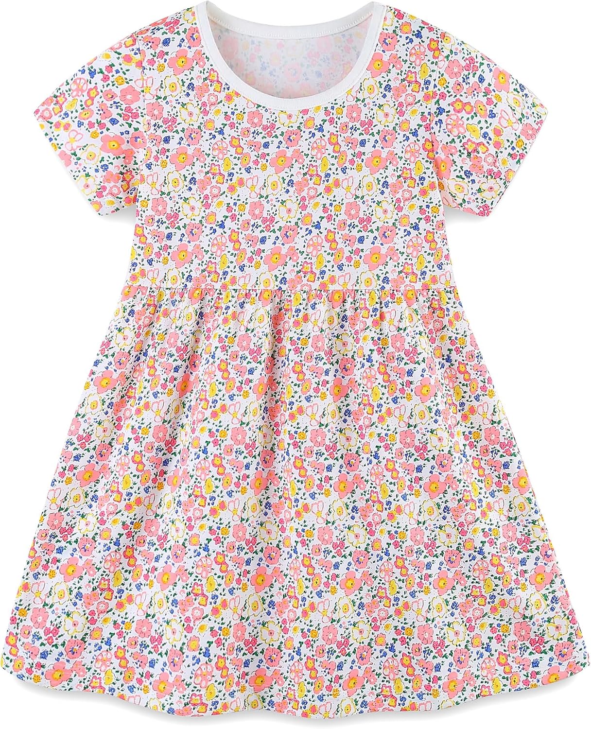 FreeLu Toddler Girls Cotton Summer Short Sleeve Dress Cartoon Print Casual Jersey Dresses