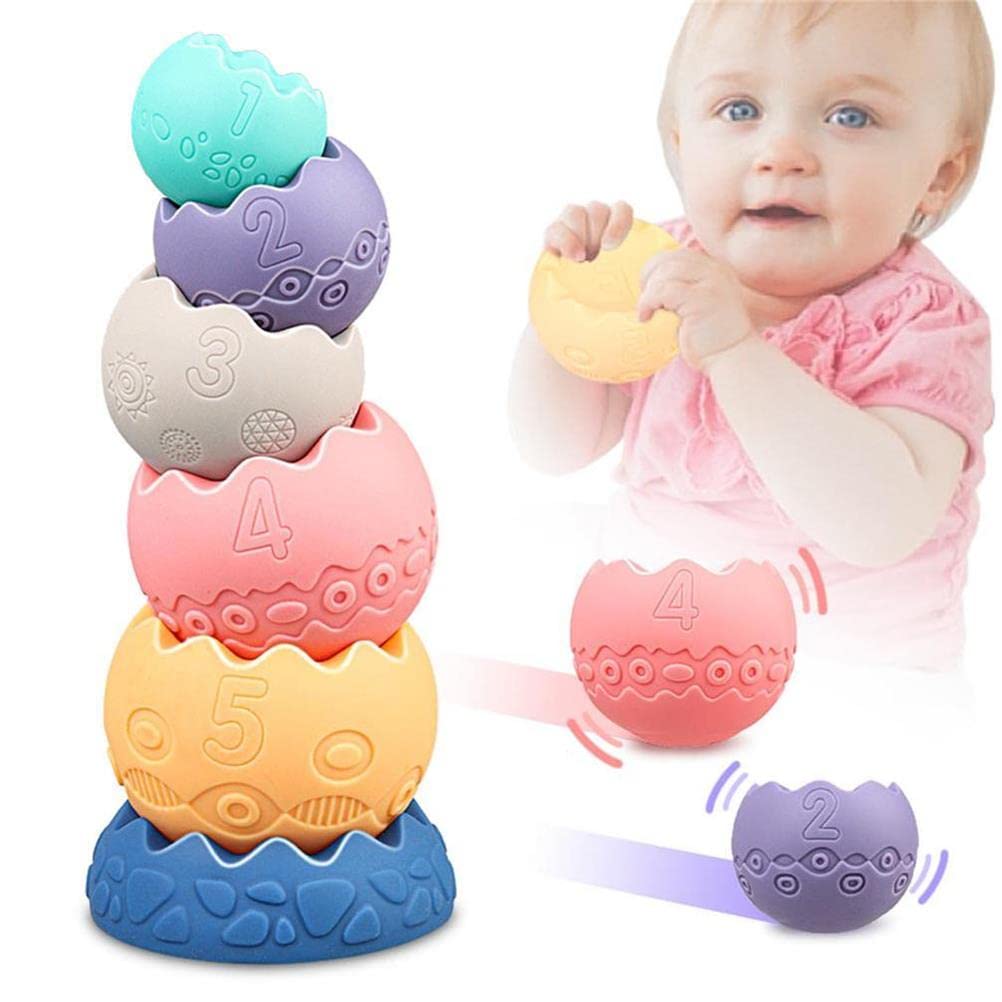 Baby Sensory Balls Teething Toys 6 9 12 18 Months Soft Building Blocks Toddlers Montessori Fine Motor Skills Stacking Ring Infant Boys Girls Easter Basket Stuffers Gifts One 1 2 3 Year Old