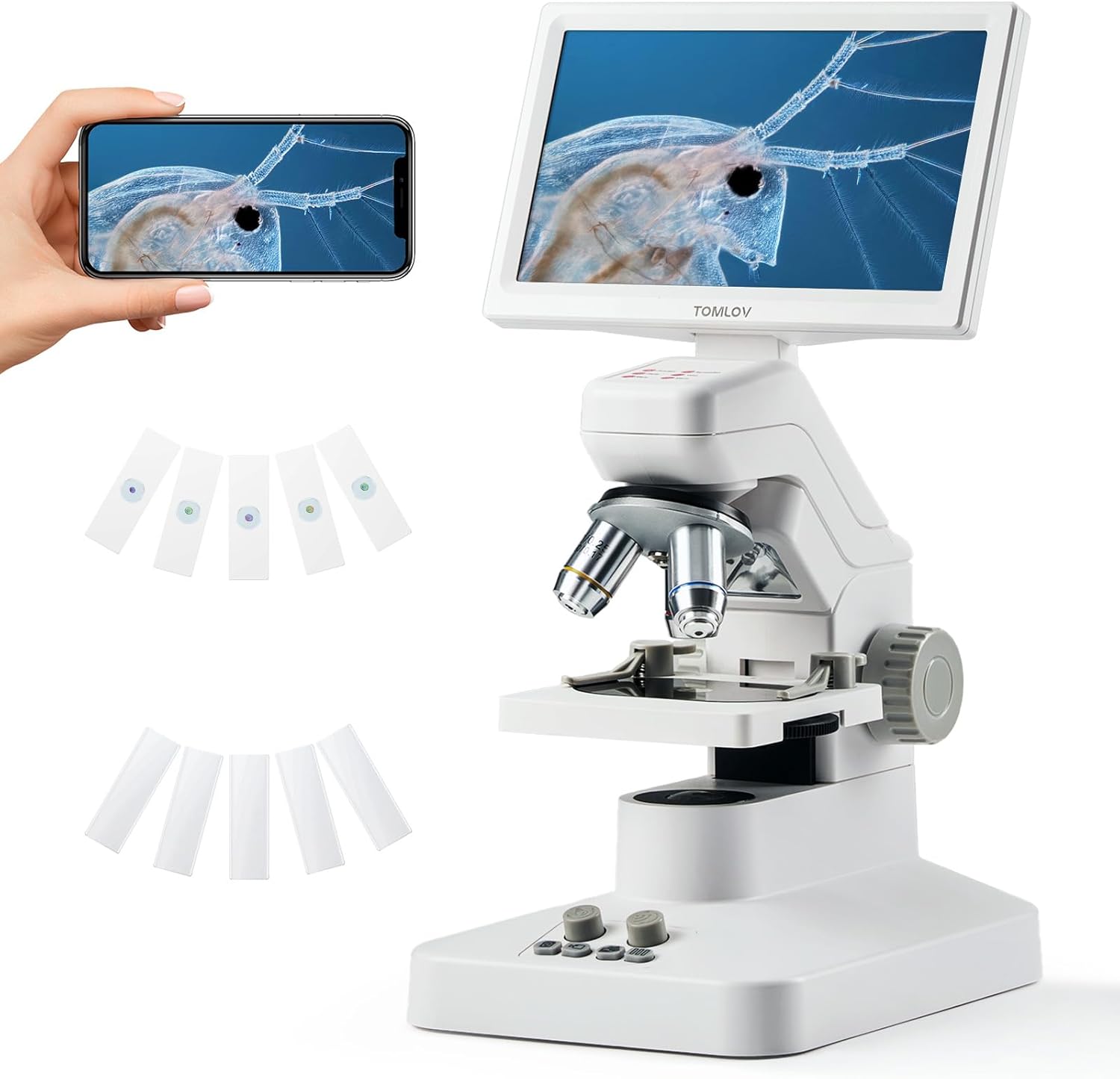 TOMLOV DM301 Pro Microscope for Kids Adults Students, Digital Microscope with 7″ Screen, TV & PC Display, Wireless Biological Educational Science Scope Camera with Slides Kits for Classroom Home Lab