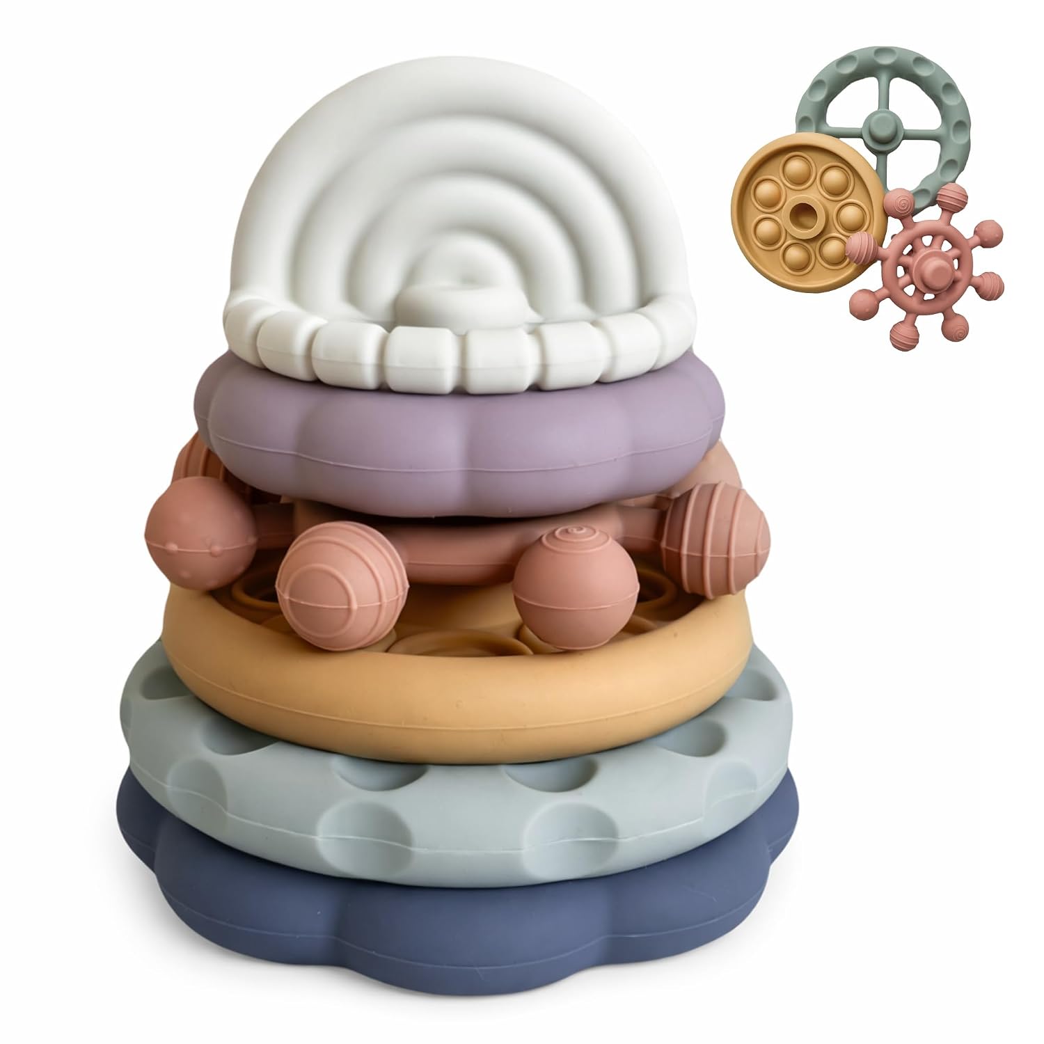 Hippypotamus Teething Toys – Silicone Montessori Baby Toys – Teethers for Babies 3-6 Months – Soft Stacking Ring Toys