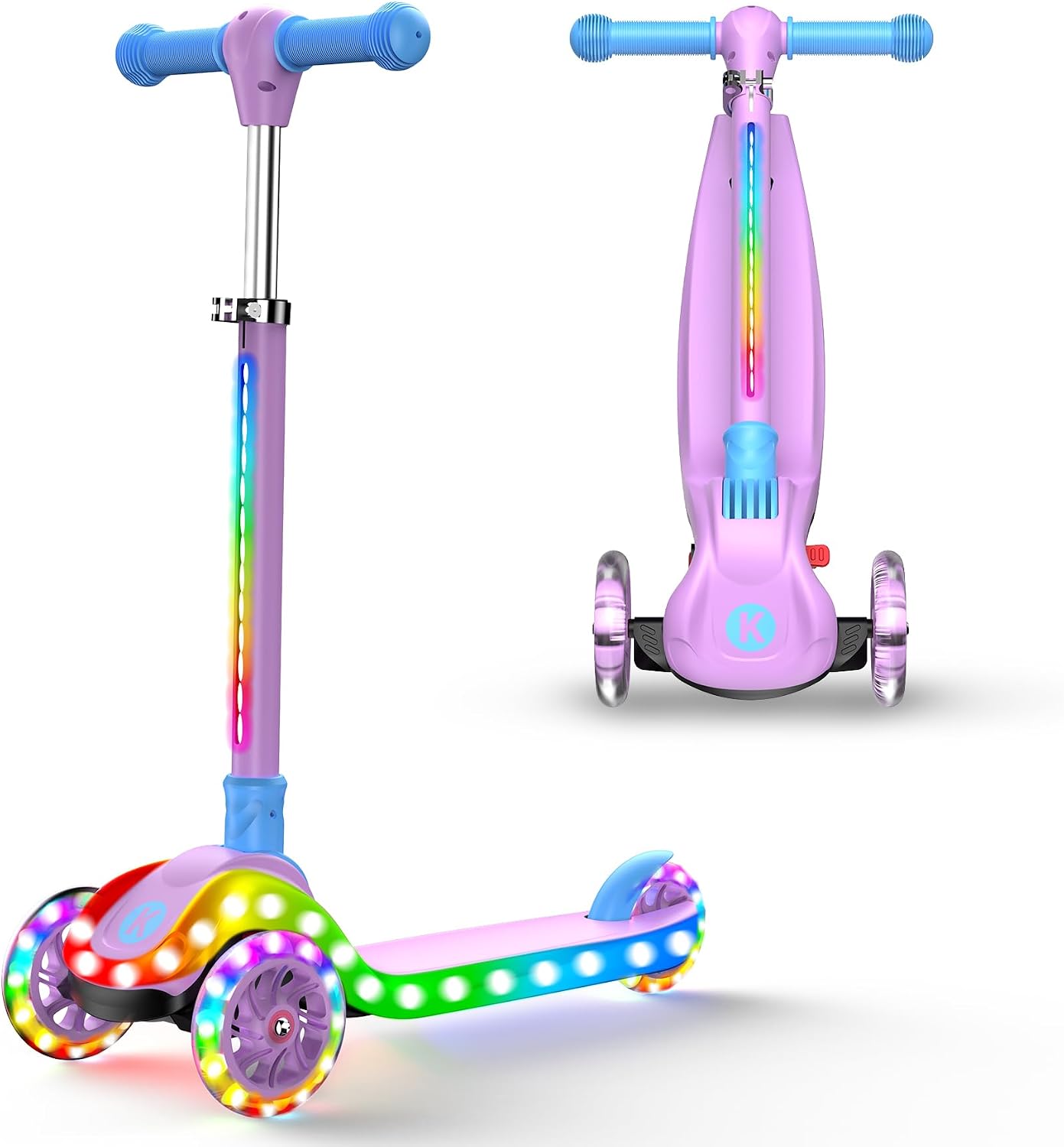2-in-1 Adjustable Kick Scooter for Kids 3-5 (Suitable 3-12 Years),5-Level Handlebar & Removable Seat, LED Light-Up Wheels, Wide Deck, Foldable Design for Indoor/Outdoor Use – Girls & Boys