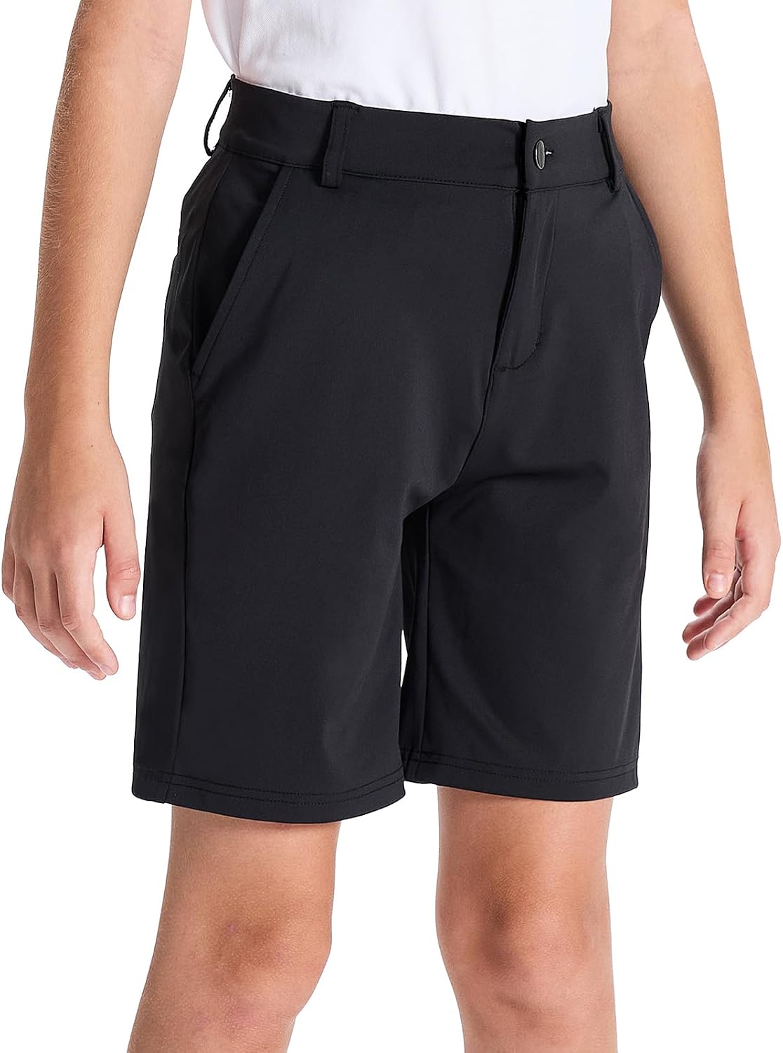 DEVOROPA Youth Boys Golf Shorts Stretch School Uniform Clothes Kids Flat Front Dress Chino Hybrid Twill Casual Shorts Pockets