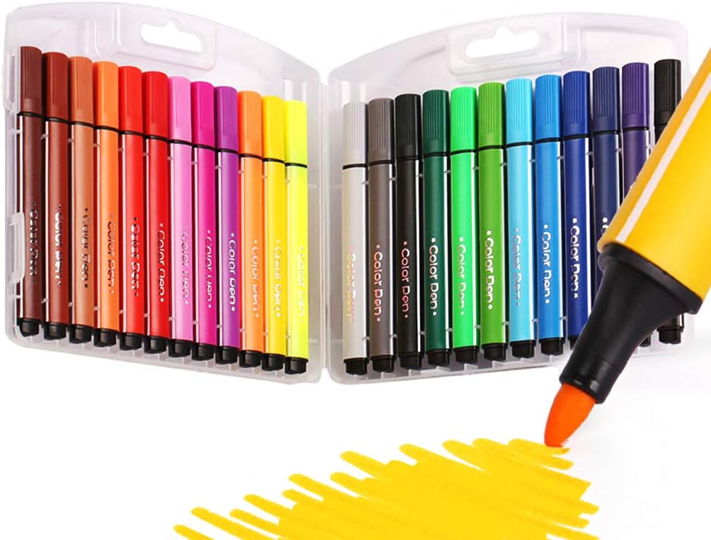 SAYEEC Coloring Markers Washable Markers for Kids 24 Colored Felt Tip Pens Art Marker Set with Carrying Case Water Based Drawing Pens for Artists Adult Coloring Books Manga Comic Christmas Gifts