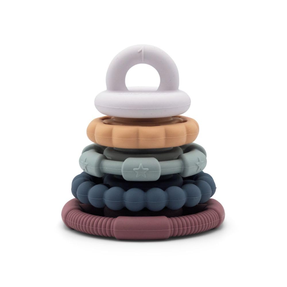 Jellystone Designs Baby Stacking & Teething Rings Toy Set – 5 Piece BPA-Free Silicone Ring Stacker Toy for Babies and Toddlers – Sensory Stacking Toy, Earth
