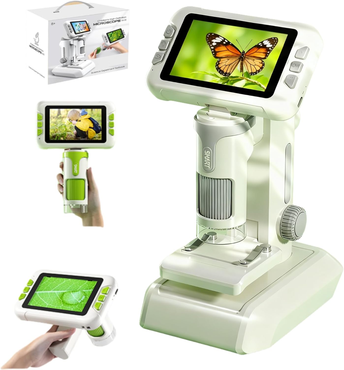 Microscope for Kids,1600X Digital Microscope with 4.0″ HD Screen, 3-in-1 Portable Microscopes with Slides,STEM Educational Science Toy for Ages 6-12 Christmas Birthday Gifts for Boys & Girls (Grey)
