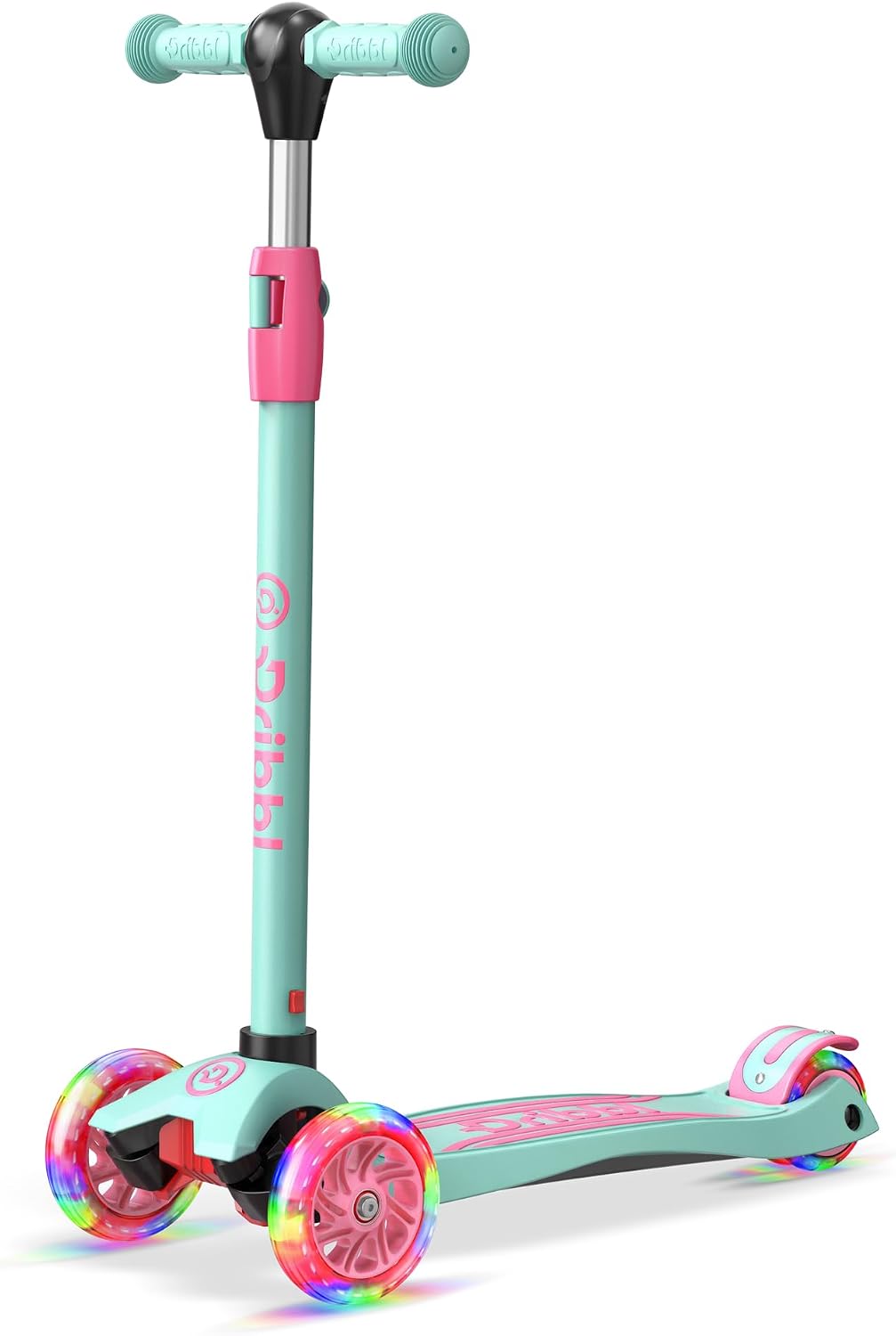 Dribbl 3-Wheel Kids Scooter – Lean-to-Steer Technology, Adjustable Height Handlebar, Wide Anti-Slip Deck, Scooter for Boys & Girls Ages 3+, Child Safety Approved, Support Riders Up to 165 lbs, Candy