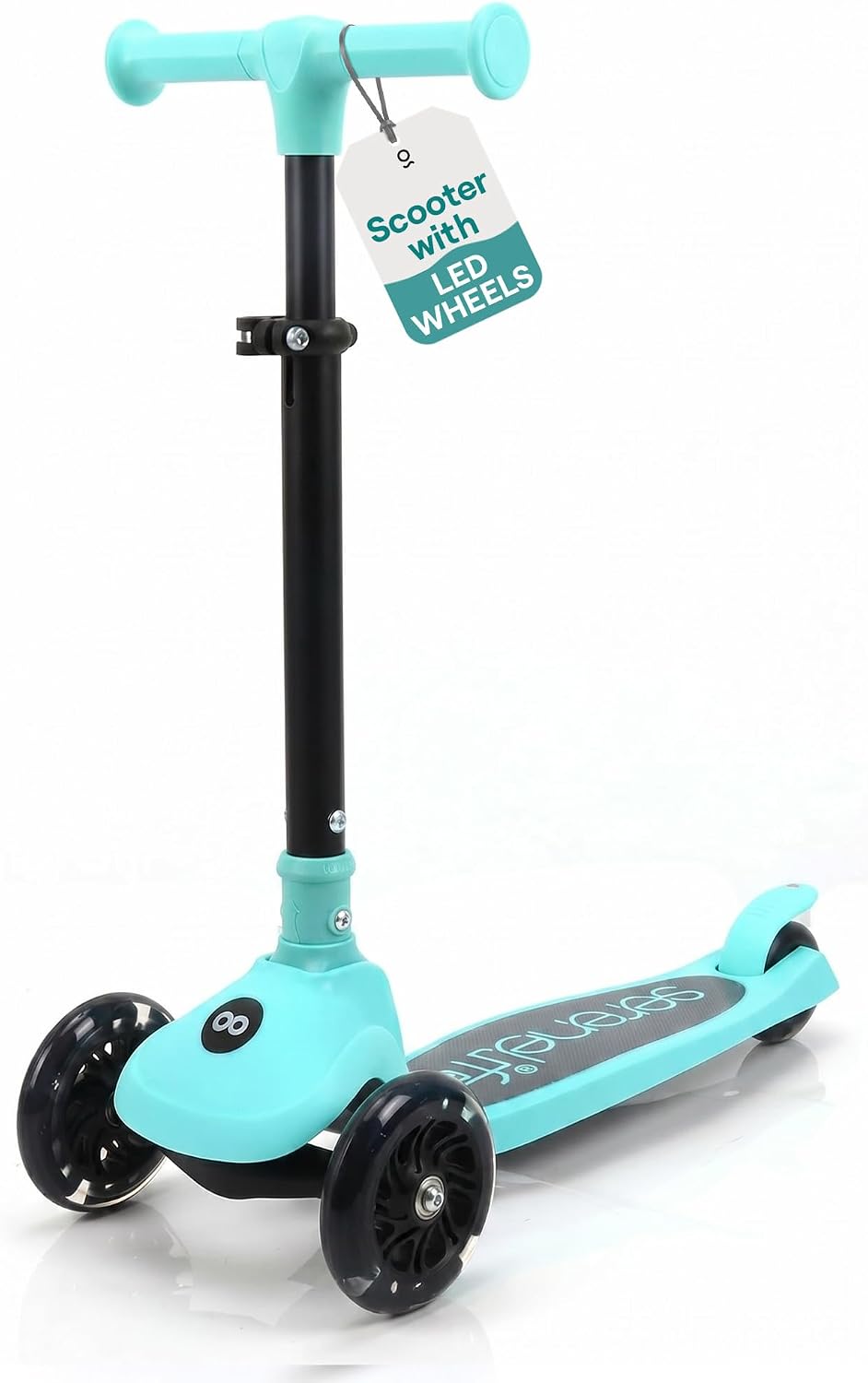 SereneLife Toddler Scooter, Adjustable Micro Scooter for Ages 2-5, Lightweight Kids 3 Wheel Design with LED Light-Up Wheels, Anti-Slip Deck & Lean-to-Steer Control, Indoor/Outdoor Use (Aqua)