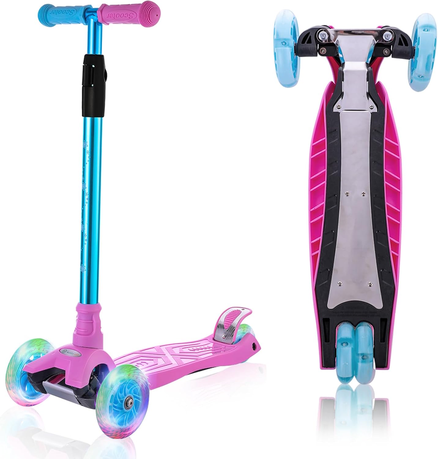 3 Wheel Scooter for Kids Ages 6-12,Kids Scooter with Light Up Wheels, Sturdy Deck Design, and 4 Height Adjustable Suitable for Kid Ages 3-12