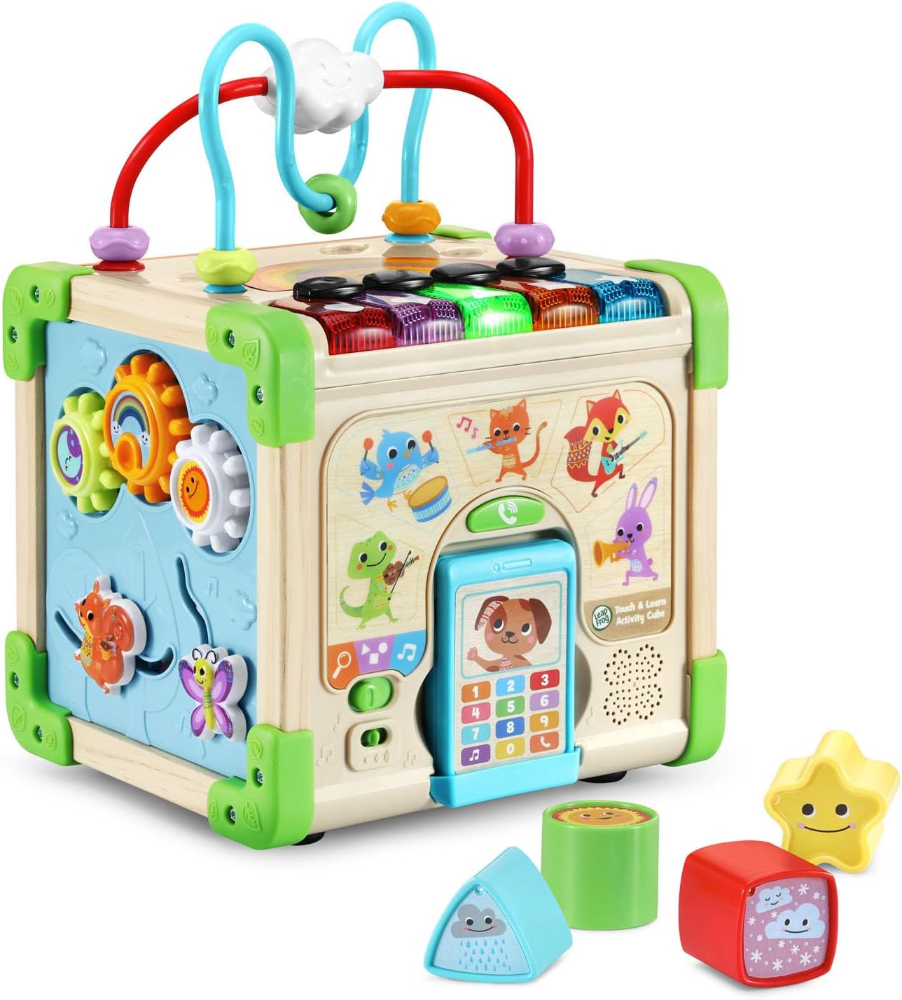 LeapFrog Touch and Learn Electronic Musical Light-Up Wooden Activity Cube Toy, Animal Themed, Ages 1 and Up