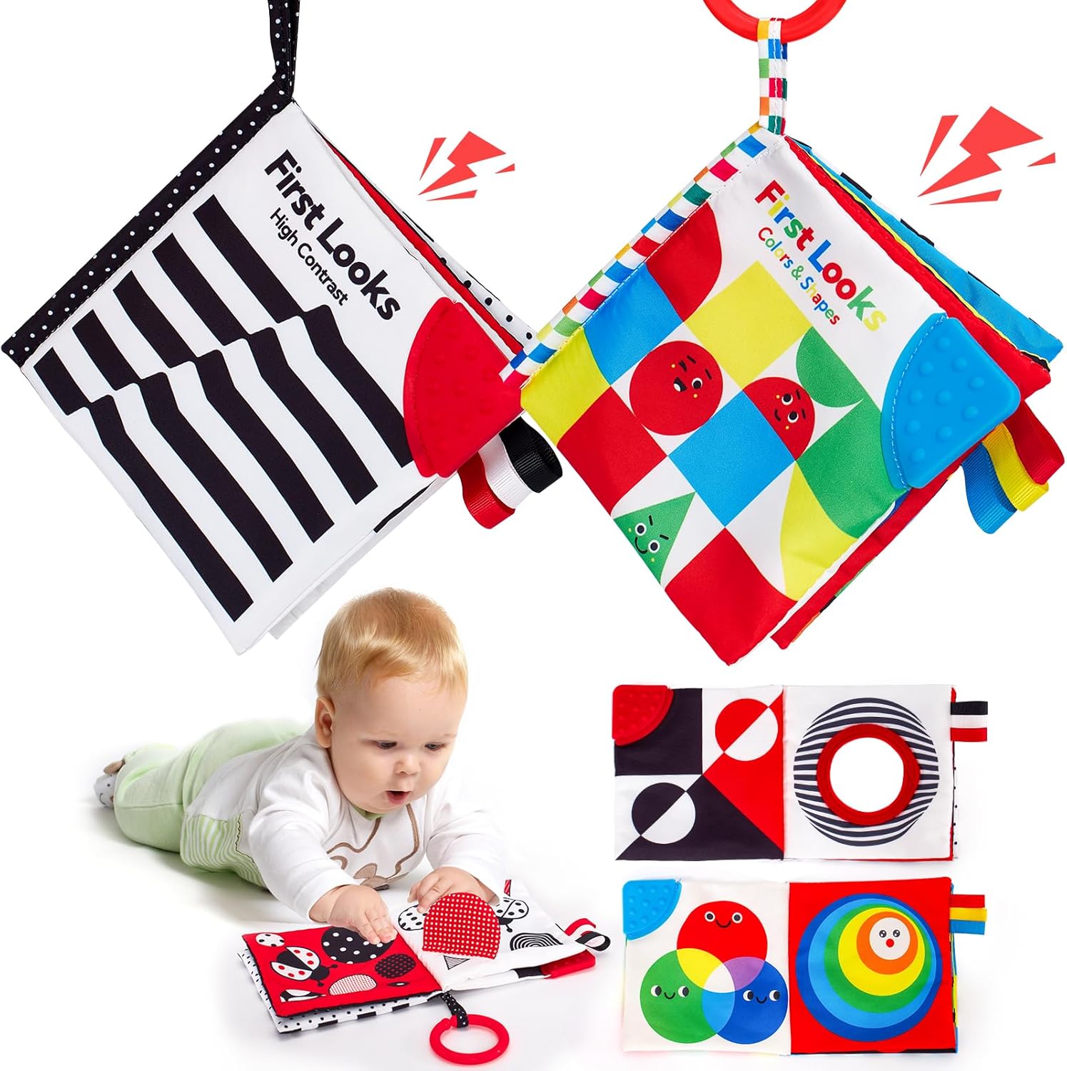 hahaland Baby Books 0-6 Months – 2PCS Infant Toys 0-6m Tummy Time Babies Toy Newborn Toys High Contrast Visual Development Sensory Book Baby Girl Boy Shower Birthday Easter Basket Stuffers