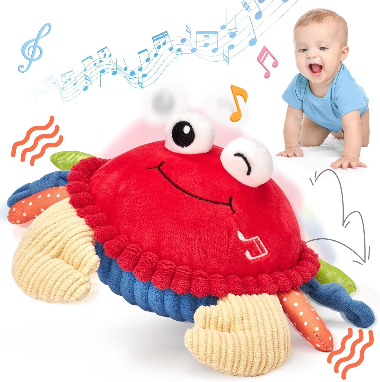 hahaland Baby Toys 6-12 Months, Musical Bouncing Crab Plush Toy with 48 Songs & Recording Function, Dancing Moving Jumping Baby Toy for Tummy Time, USB Rechargeable Crab Toy for Babies 6+ Months