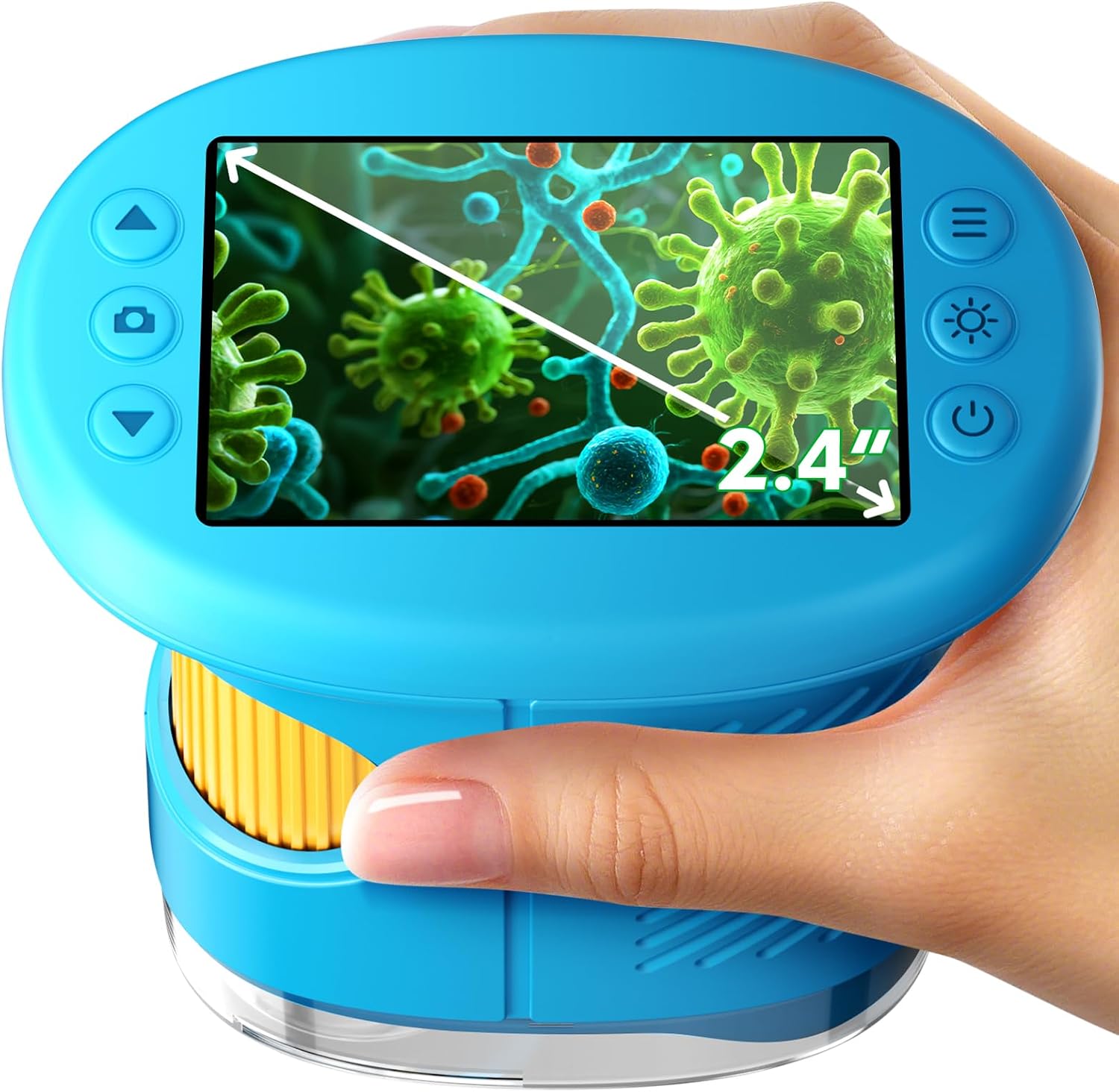 Odatay 4K 1000X Digital Microscope for Kids with Long Distance Viewing & 2.4″ Screen, Portable Handheld Edu Toys for Kids Age 3-12 Exploring Bugs Plants at Home Classroom & Outdoor Travel, Blue