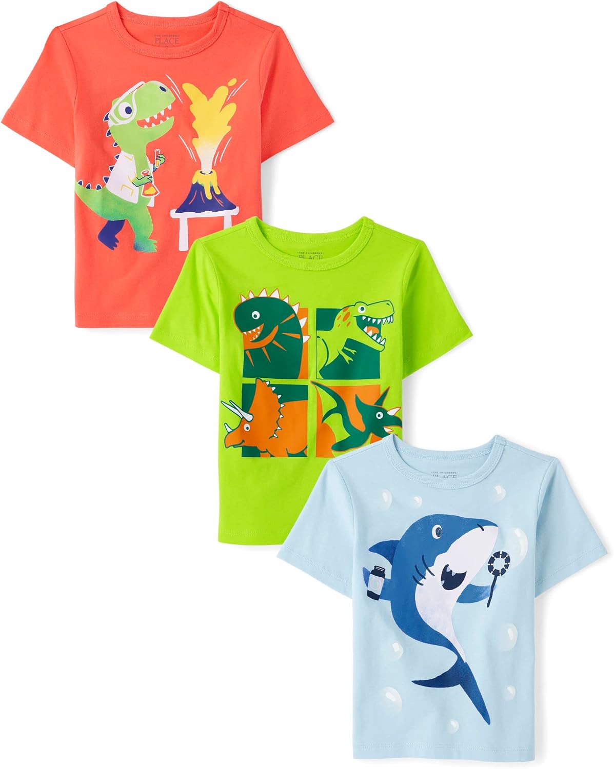 The Children’s Place Baby Boys’ and Toddler Dino,Animals,Sharks Short Sleeve Graphic T-Shirts,3 Pack