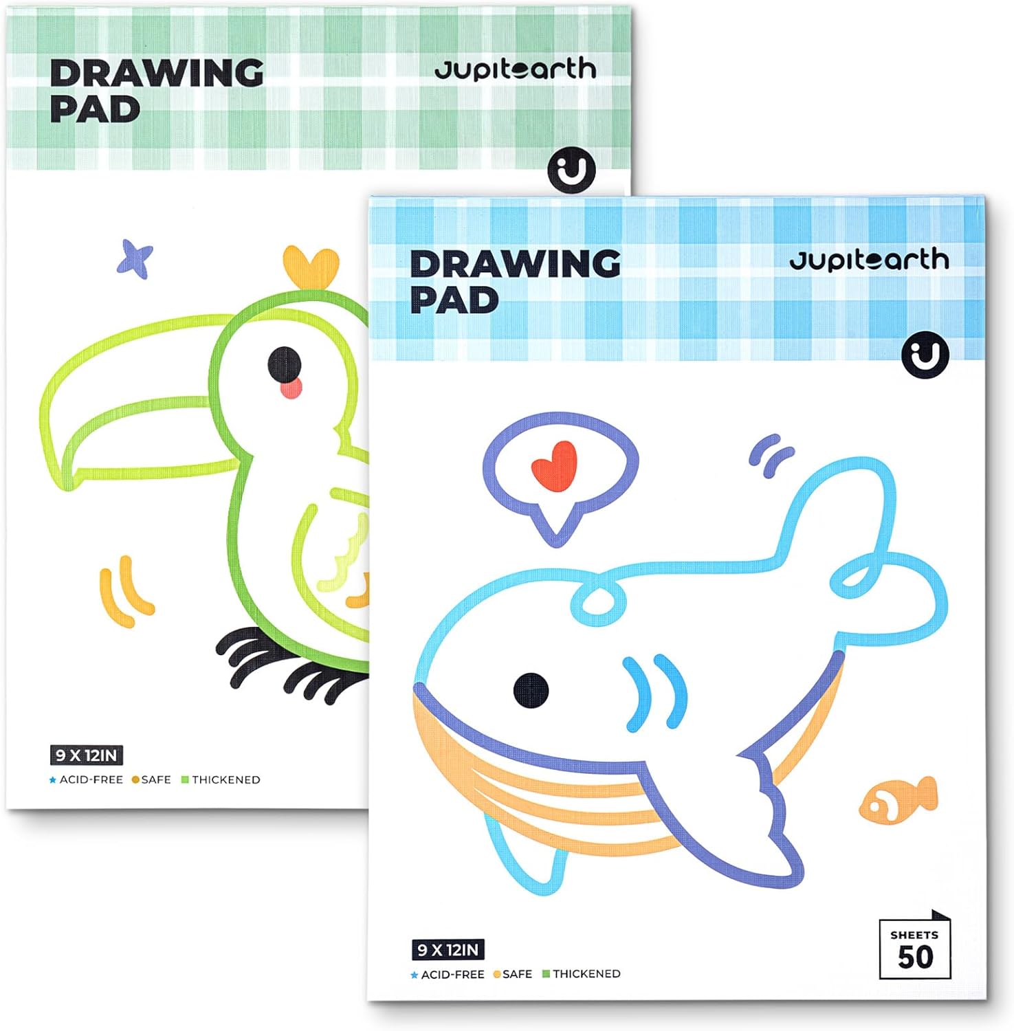 JUPITEARTH Sketch Pads, 2-Pack 50 Sheets 9×12 Inch Drawing Pad, Acid-Free Thickened Glue-Bound Sketchbook, Art Supplies, Drawing Paper for Coloring Painting for School