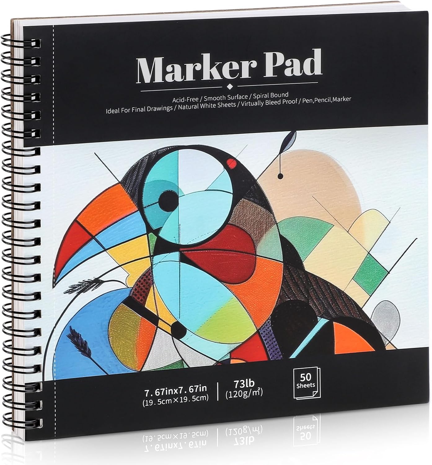 50 Sheets Marker Paper Pad, 7.6×7.6 Inch Bleedproof Art Sketch Pad, 73lb/120gsm Drawing Paper Spiral Sketch Book, Alcohol Marker Paper Painting Coloring Paper for Beginners, Artists, Ideal Gift