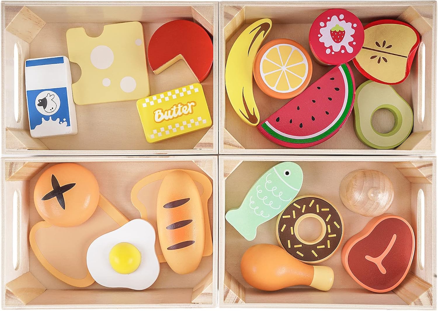 Food Groups – Wooden Play Food Sets, Pretend Play Kitchen Toys, Toy Food Accessories for Toddlers 1-3, Wood Play Fake Food for 1 2 3 Year Old Boys Girls Birthday Gift
