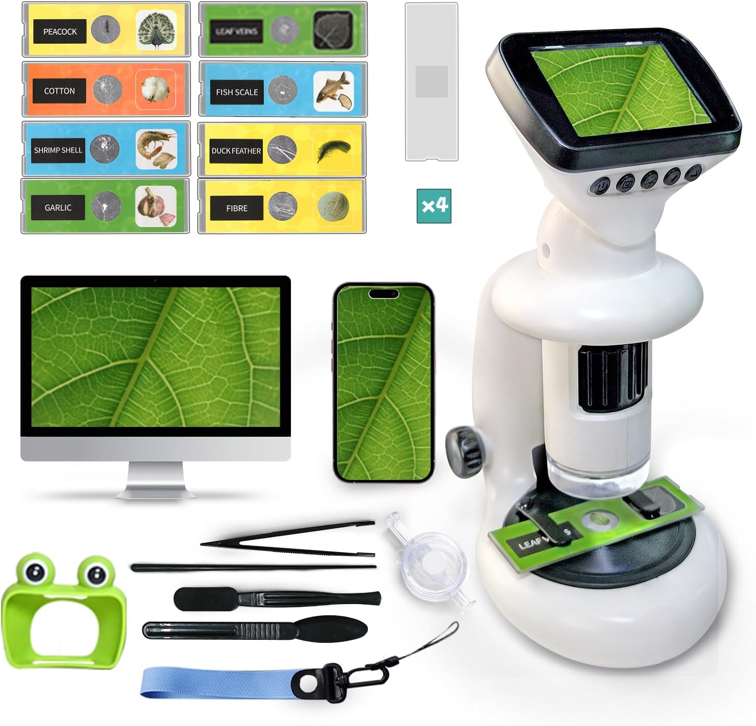 Microscope for Kids with 12 Slides, 200X-1000X,2.4″ Screen Digital Handheld Kids Microscope Kit, Portable Pocket Removable Miniscope Science Toys Gifts for for 3 4 5 6 7 8 9 10 11 12 Year Old