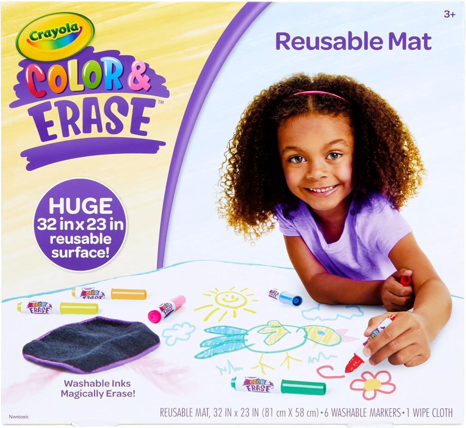 Crayola Color and Erase Mat, Giant Reusable Coloring Pad, Washable Markers, Travel Activity for Kids, Gift for Kids, Ages 3+