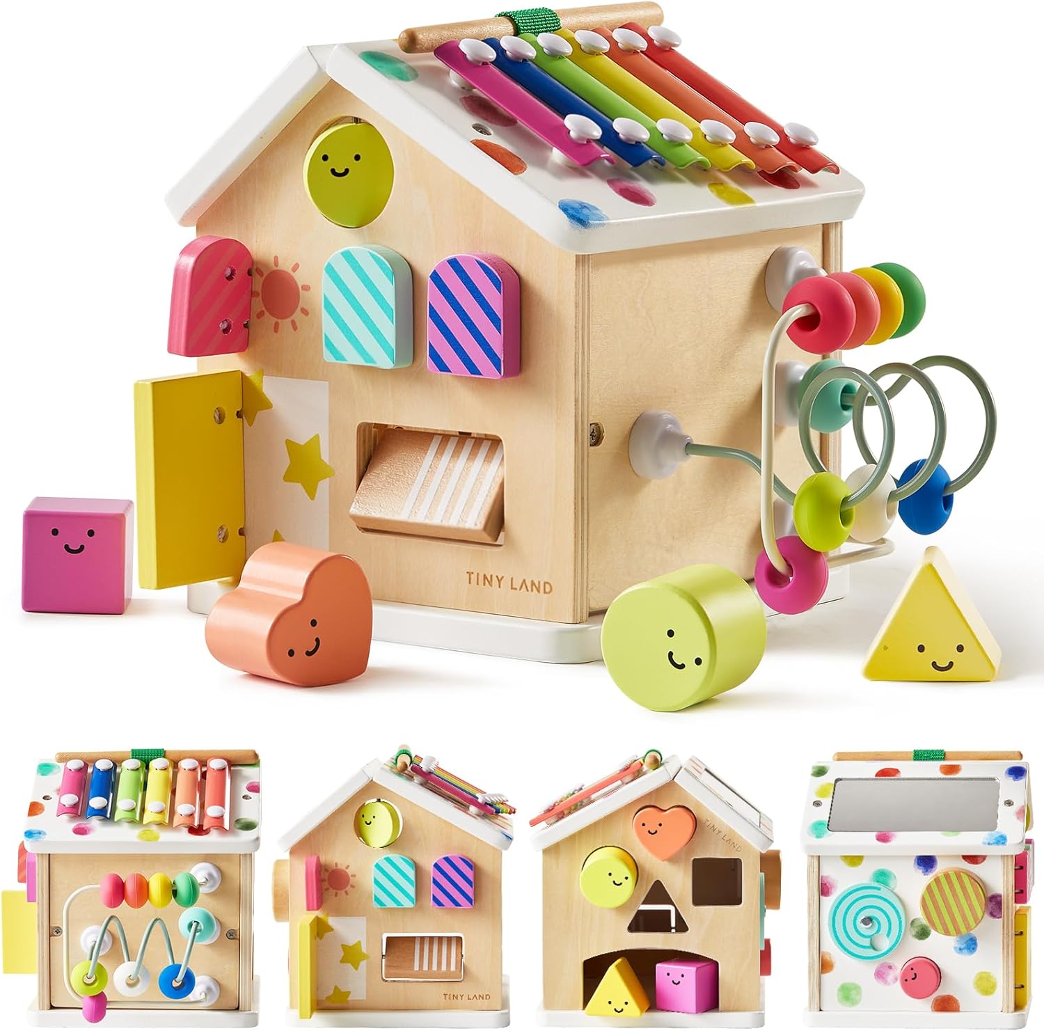 Tiny Land 9-in-1 Wooden Activity Cube, Educational Toy for Toddlers | Montessori Baby Activity Center for 1+ Year Old, Ideal Gift for Boys and Girls (Rainbow)