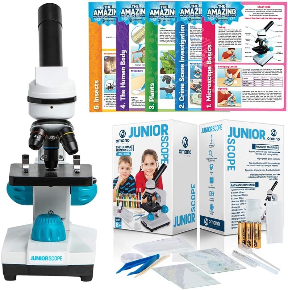 Omano Juniorscope Microscope for Kids – Microscope Kit for Kids 8+ for Science Microscope Experiments – Kids Microscope Kit that Encourage STEM Exploration – Beginner Microscope for Kids 8+