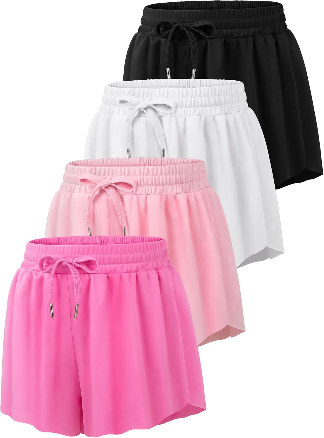 4 Pack Girls Butterfly Shorts Athletic Skorts Kids Teen Cheer Dance | 2-in-1 Flowy Running Shorts with Liner & Pocket, Breathable Quick-Dry Skorts with Adjustable Drawstring for Girls 5-16Y