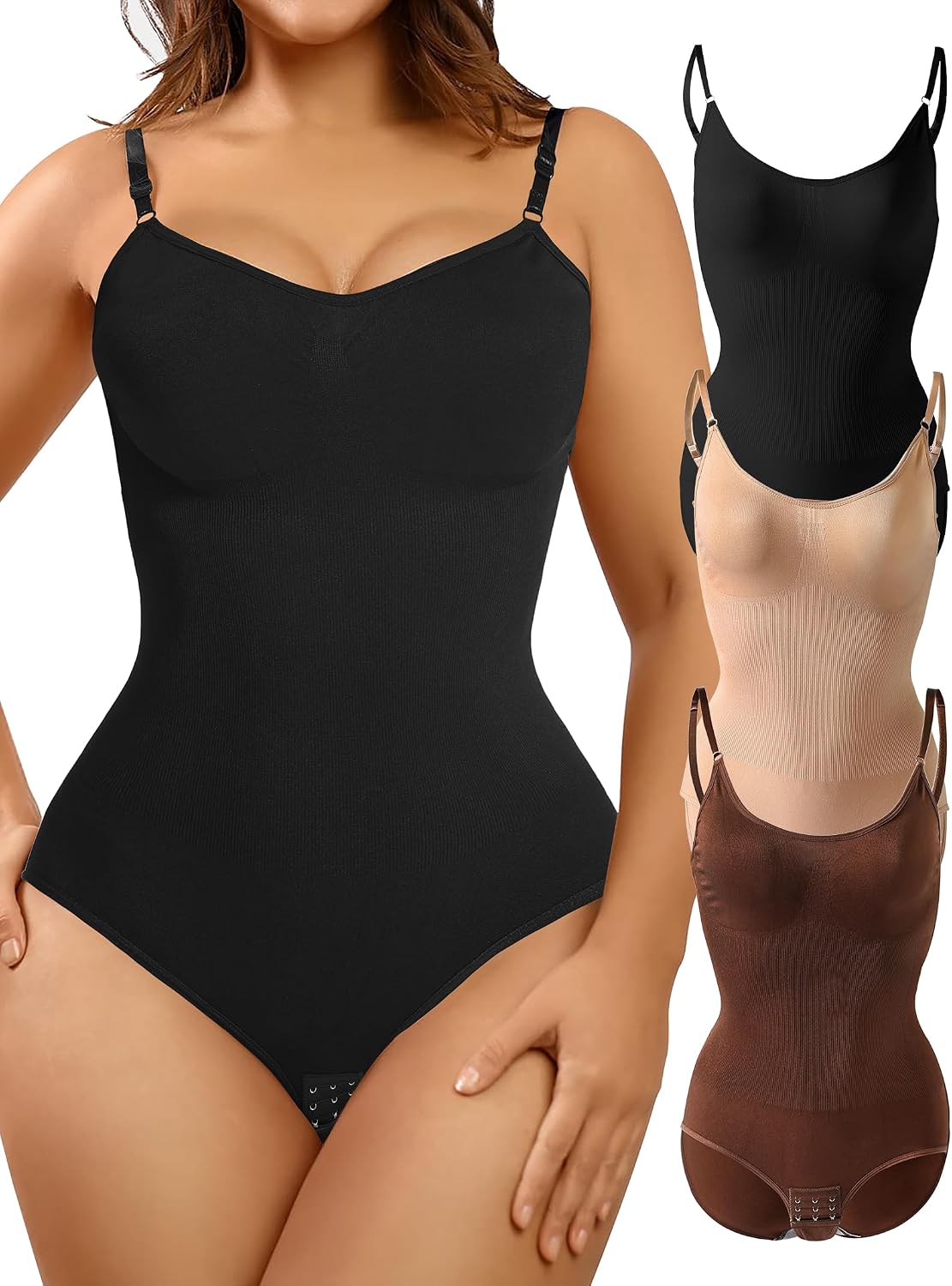 J-pone 3 Piece Tummy Control Shapewear Bodysuit for Women Butt Lifter Panties Stretch Slimming Body Shaper
