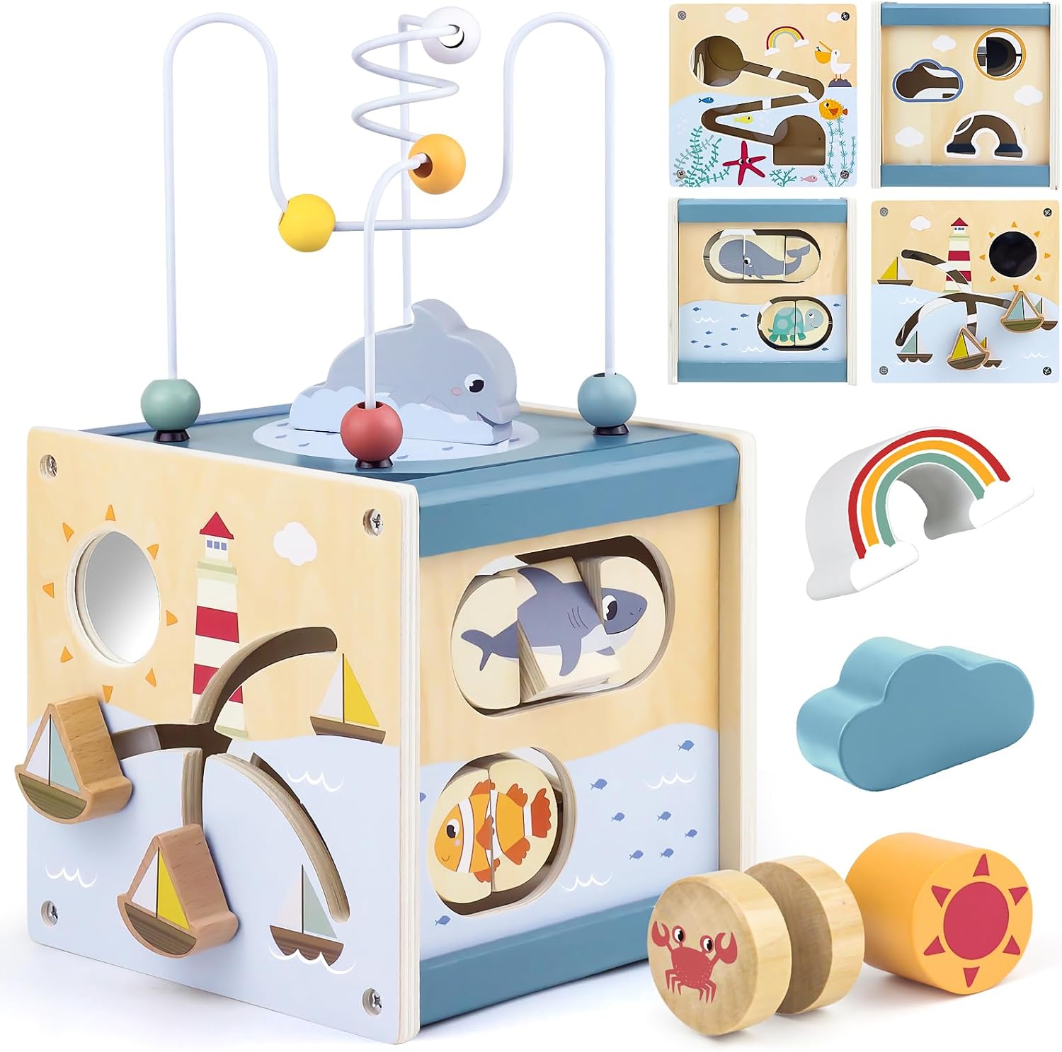 Airlab Wooden Activity Cube Montessori Toys for 1 Year Old Toddlers | 12 Months + Toddler Learning Toys 1-3 Boys Girls Baby Sensory Interactive Birthday Gift